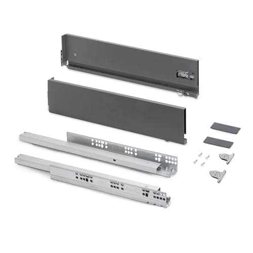 Emuca - Kit cassetto per cucina o bagno con regolazione 3D, altezza 131 mm, profondità 270 mm, 40 Kg, chiusura soft, pannelli no inclusi, Acciaio, grigio antracita