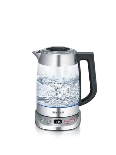 SEVERIN - Tetera y hervidor de vidrio deluxe con capacidad: 1,7 litros de agua, 1,5 litros de té, 3000 W Acero Inoxidable/Vidrio WK 3480