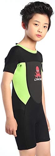 Cressi Smoby Wetsuit, Muta Shorty in Premium Neoprene 2 mm Unisex Bambini, Nero/Verde Fluo, 2/3 Anni