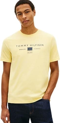 Tommy Hilfiger Herren T-Shirt Kurzarm Brand Love Mono Stack aus Baumwolle, Gelb (Citronella), XXL