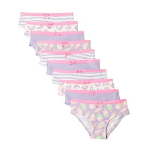 Amazon Essentials Mädchen Baumwollslips, Unterwäsche, Unterhosen, Slips, 10er Pack, Flieder, Regenbogen, Streifen, 10-11 Jahre