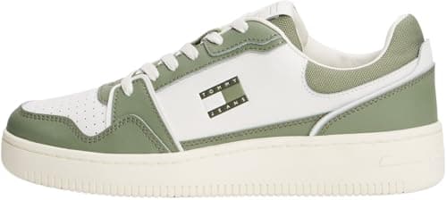 Tommy Hilfiger Cupsole Sneaker Hombre Retro Basket Low Top, Multicolor (Ecru/Aruba Green), 46