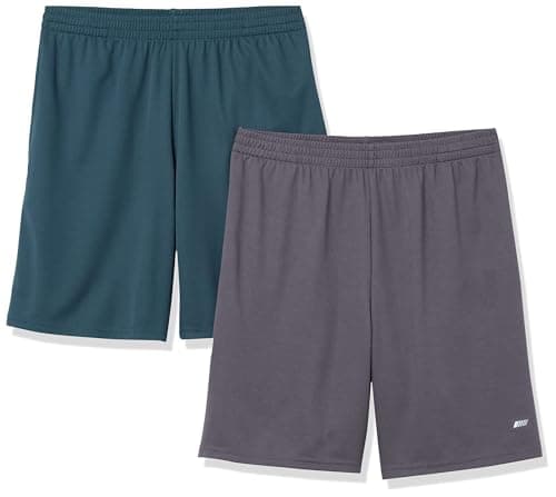 Amazon Essentials Short de Basket de Sport, Coupe Ample, Respirant et Évacue l’Humidité, avec Taille Élastique Homme, Lot de 2, Charbon/Vert Foncé, XXL