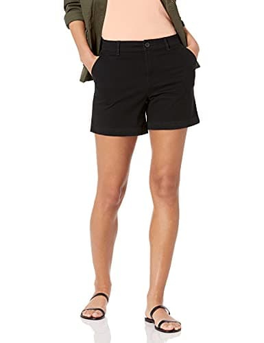 Amazon Essentials Pantaloncini Cachi a Vita Media vestibilità Aderente, Interno Gamba 12,7cm (Disponibili con Taglio Dritto e Curvy) Donna, Nero, 46