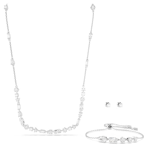 Swarovski Mesmera Set Collana, Bracciale e Orecchini, con Zirconia e Cristalli Swarovski a Taglio Misto, Placcatura in Tonalità Rodio, Bianco