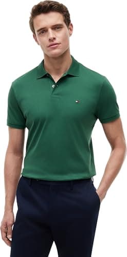 Tommy Hilfiger Herren Poloshirt Kurzarm Liquid Cotton mit Knopfleiste, Grün (Street Green), M