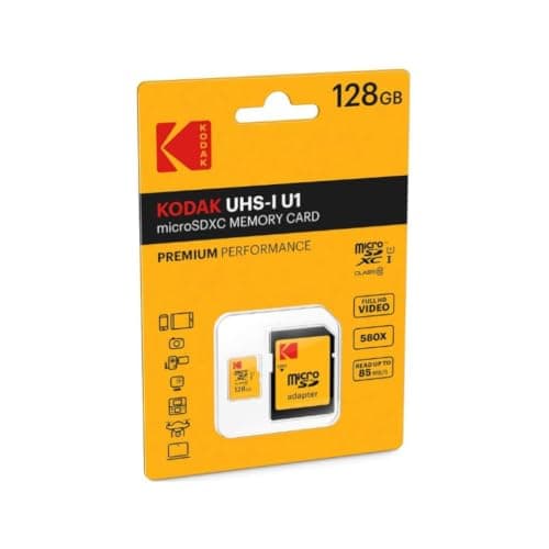 Kodak EKMSDM128GXC10K Premium - Scheda di memoria microSDXC da 128 GB, ad alta velocità, adattatore SD UHS-I, U1, fino a 85 MB/sec