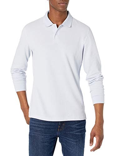 Amazon Essentials Polo en Piqué à Manches Longues, Coupe Ajustée Homme, Bleu Clair, M