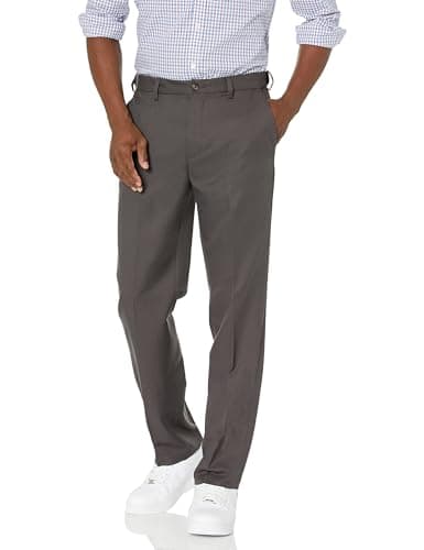 Amazon Essentials Pantalones de Traje de Corte Clásico con Cintura Elástica y sin Pinzas Hombre, Gris Oscuro, 40W / 30L