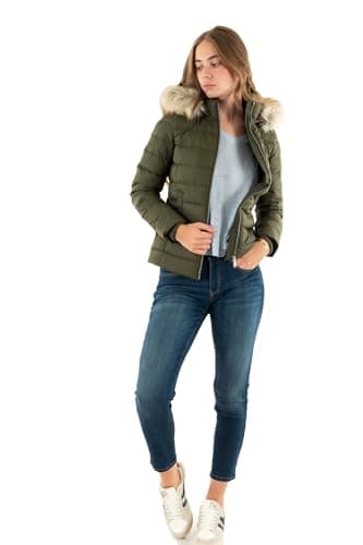 Tommy Jeans Donna Piumino Basic Hooded Down Jacket con Cappuccio, Verde (Fatigue Green), XXS