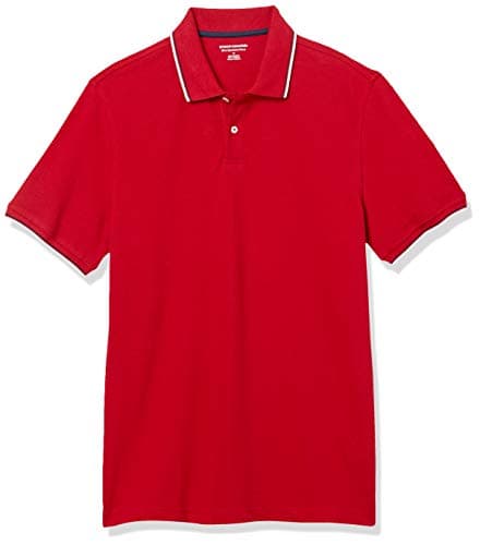 Amazon Essentials Polo en Coton Piqué Coupe Ajustée Homme, Rouge Thin Stripe, XS