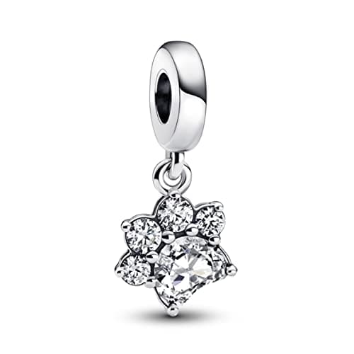 PANDORA Funkelnder Pfotenabdruck Charm-Anhänger aus Sterling Silber mit Zirkonia - Kompatibel mit PANDORA Moments Armbänder
