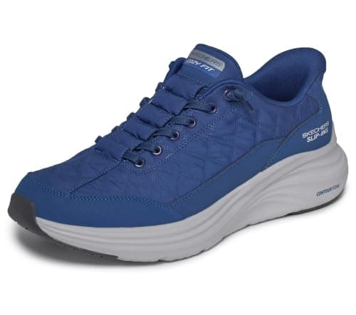 Skechers Homme Contour Foam Cozy Fit Baskets, Blue Mesh Duraleather White Trim, 45 EU