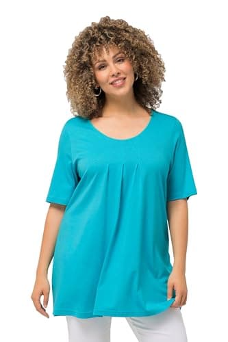 Ulla Popken T-Shirt da Donna, con Pieghe Decorative, Linea A, Girocollo, Maniche Corte, Modello Theodore River (Ricambio di Colore), 54/56