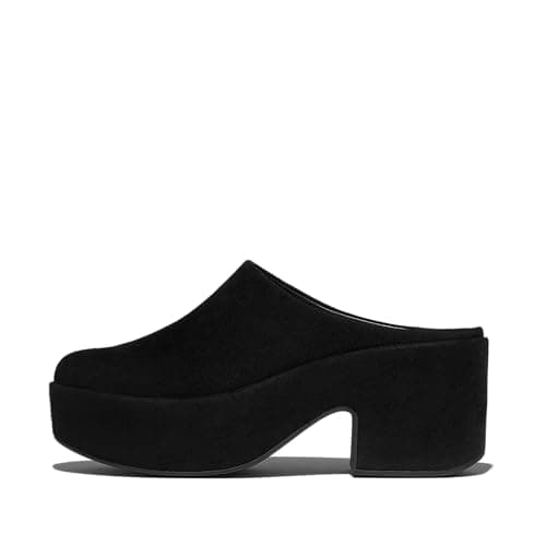 Fitflop Mules da Donna Platfforms in Pelle Scamosciata con Tacco, Tutto Nero, 43 EU