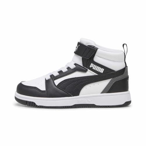 PUMA Puma Rebound V6 Mid Ac+ Ps, Scarpe da ginnastica Unisex - Bambini e ragazzi, Puma White Puma Black Shadow Gray, 35 EU