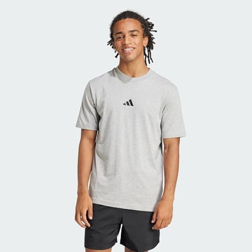 adidas Uomo Essentials Small Logo Single Jersey Shirt, Medium Grey Heather/Black, S