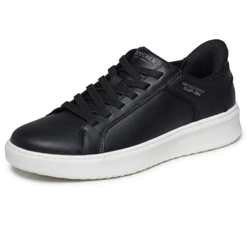 Skechers Hombre Court Break Double Vented Slip-In ENTRENADOR, Black Duraleather / Mesh, 46 EU