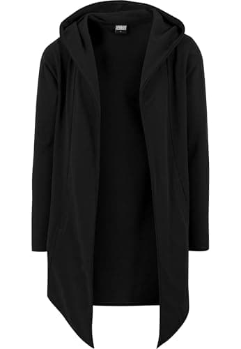 URBAN CLASSICS Uomo Cardigan Giacca Cappuccio, Maglione Manica Lunga, Invernale Asimmetrico, 100% Cotone, Stile Casual, Colore: nero, Taglia: L