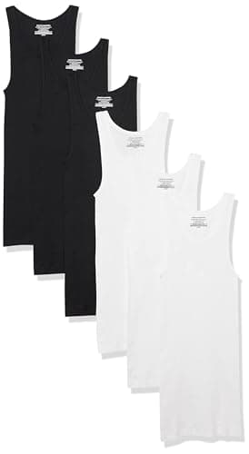 Amazon Essentials Maillots de Corps Légers Homme, Lot de 6, Blanc/Noir, XL