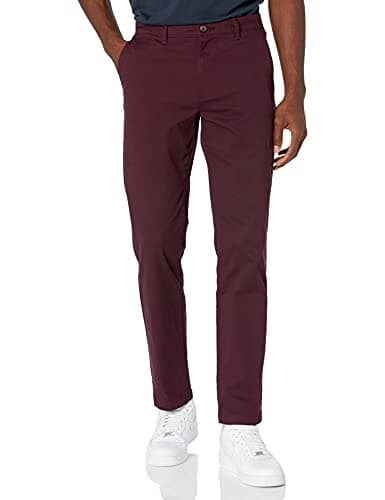 Amazon Essentials Pantalón Chino elástico de Corte Recto y Estilo Informal Hombre, Burdeos, 30W / 30L