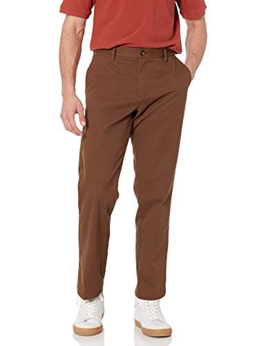 Amazon Essentials Pantaloni Chino Elasticizzati Senza Pince sul Davanti e Antipiega, vestibilità Classica Uomo, Marrone, 29W / 30L
