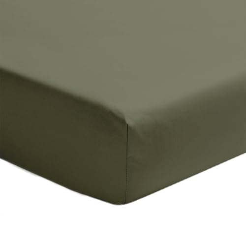 ESSIX - Drap Housse uni en Percale de Coton, Bonnet de 30cm, PREMIÈRE, 80 x 200 cm, Vert Jungle