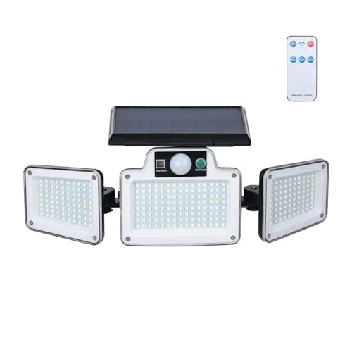 GRIFEMA GD202 Lampes Solaires de Sécurité d'Extérieur avec Détecteur de Mouvement, 3 Têtes Réglables, Étanche IP65 pour Cour, Garage, Allée, Noir