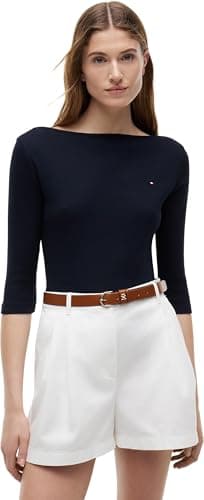 Tommy Hilfiger Damen Langarmshirt New Cody Slim U-Boot-Ausschnitt, Blau (Nos Desert Sky), L