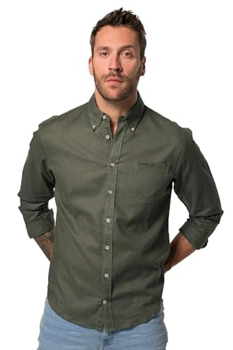 JP 1880 Hommes Grandes Tailles L-8XL Chemise en Lin mélangé, Manches Longues et col à Pointes boutonnée, Coupe Modern Fit Gris Vert 5XL 782629432-5XL