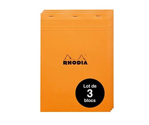 RHODIA 18200Amzc Lot de 3 Bloc Agrafés N°18 Orange A4 Petits Carreaux
