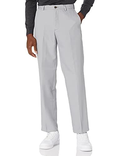 Amazon Essentials Pantalon de Costume de Coupe Classique à Taille Extensible et Devant Plat Homme, Gris Clair, 32W / 34L