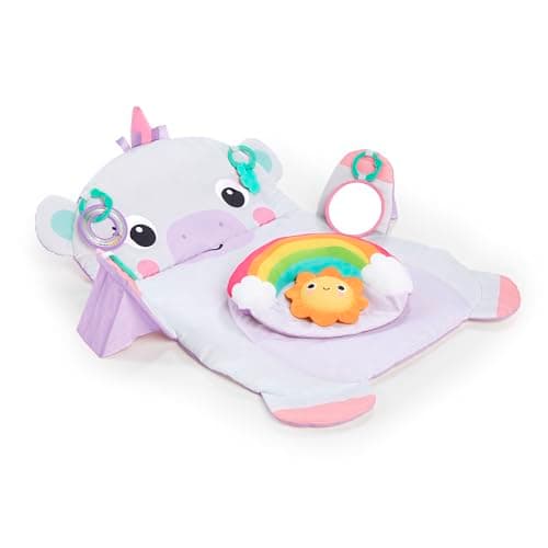 Bright Starts, Tapis d'Eveil Licorne, Aire de jeux pour bébé, ultra moelleux, 4 jouets amovibles, coussin de maintien pour jeu à plat ventre, lavable en machine, à partir de 0 mois