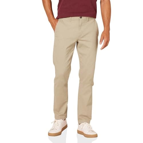 Amazon Essentials Pantalon chino extensible, style décontracté, coupe slim Homme, Brun Kaki, 32W / 28L