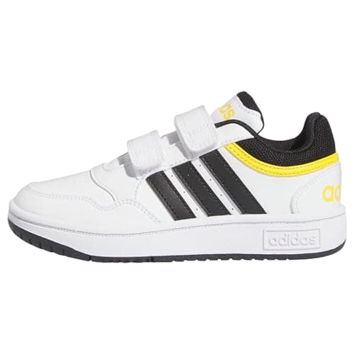 adidas Unisex Kinder Hoops Lifestyle Basketball Hook-and-Loop Shoes, Cloud White/Core Black/Bold Gold, 31 EU