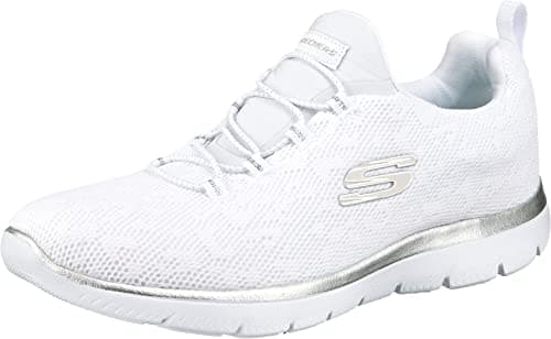 Skechers Mujer Summits Leopard Spot Zapatillas, White Mesh / Silver Trim, 37.5 EU