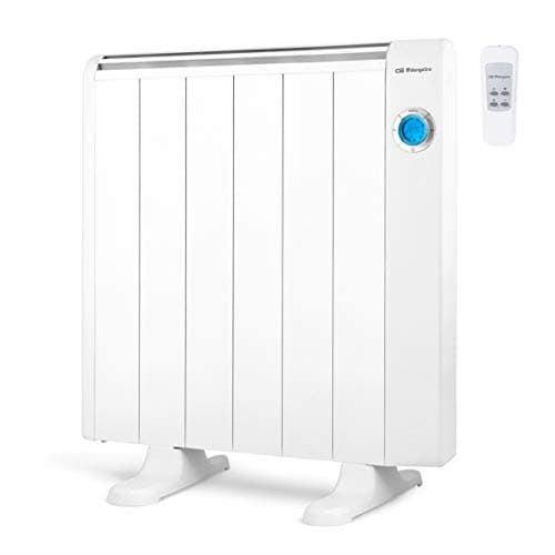 Orbegozo RRE 1010, Emisor térmico bajo consumo, 1000 W, 6 elementos reales, aluminio, mando a distancia, funcionamiento programable, botón de desconexión total, pared o pie, color blanco