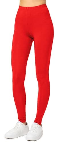 Merry Style Leggings Lunghi Donna in Viscosa con Elastan Ampia Pantaloni Donna Banda Elastica Leggins per Casa Palestra Tempo Libero MS10-143 (Rosso, L)