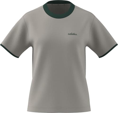 adidas Women's Seasonal Essentials Colorpop T-Shirt with Embroidered Graphic, Wonder Alumina/Collegiate Green, M