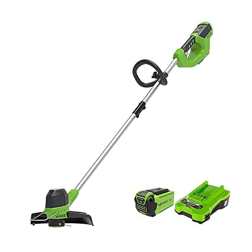 Greenworks 40V Cortadorbordes a Batería para Jardín Mediano, Altura Regulable, Ancho Corte 30 cm, Alimentación Automática Nylon 1,65 mm, Dos Baterías de 40 V 2 Ah y Cargador G40LTK2X