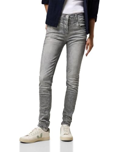 Cecil B378099 Jeans Slim Fit, Light Grey Stone Wash, 36W x 28L Donna