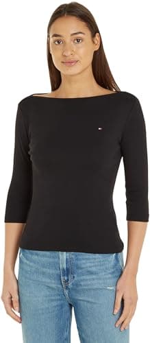 Tommy Hilfiger T-Shirt Manches Longues Femme New Cody Slim Col Bateau, Noir (Black), L