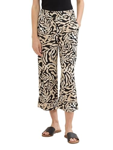TOM TAILOR Damen Culotte Hosemit Muster , black cut palmtree design, 34/26