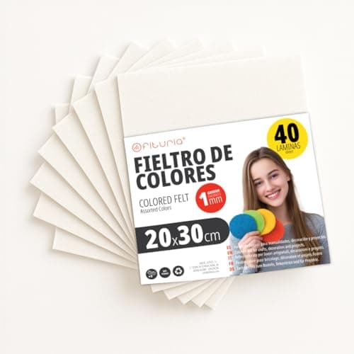 OFITURIA Fieltro para Manualidades DIY, Láminas de Tela de Colores Suaves y Flexibles para Costura, Patchwork, Proyectos Escolares, Arte Textil y Decoración 20x30cm (Blanco, 40 uds)