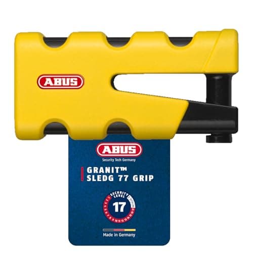 ABUS Candado de disco de freno Granit Sledg 77 grip amarillo - Candado de moto con cilindro XPlus seguro y cable recordatorio - Nivel de seguridad 17 - Amarillo