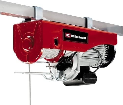 Einhell Elevador de cable TC-EH 1000 (1600 W, hasta 500 kg a 18 m, hasta 999 kg a 9 m, incluye polea guía y barra de seguridad, cable de 18 m y 6 mm de diámetro, 2 abrazaderas dobles para el montaje)