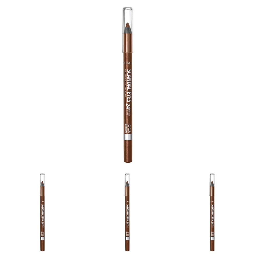 Rimmel London Matita Occhi Waterproof ScandalEyes - Kohl Kajal Marrone, 003 Brown (Confezione da 4)