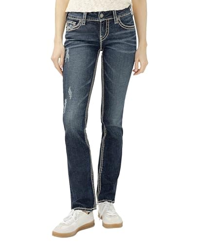 Silver Jeans Damen Straight Leg Jeanshose Suki Mid Straight, Gr. W29/L32 (Herstellergröße: 29), Blau (Indigo SDI349)