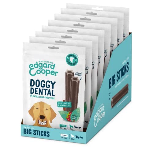Edgard & Cooper Dental Stick para Perros Grandes 56 Barritas para la Higiene Oral Premios Natural Sin Cereales 7 Sticks x 8 Menta & Freza, Higiene Dental, Bajo en Calorías, Aliento Fresco