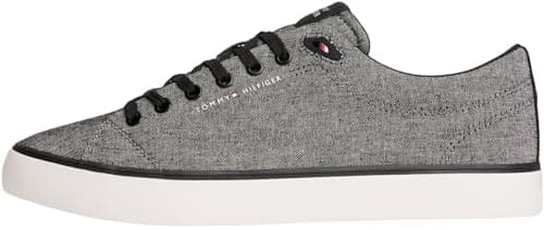 Tommy Hilfiger Sneaker con Suela Vulcanizada Hombre Chambray Low Top, Negro (Black), 46